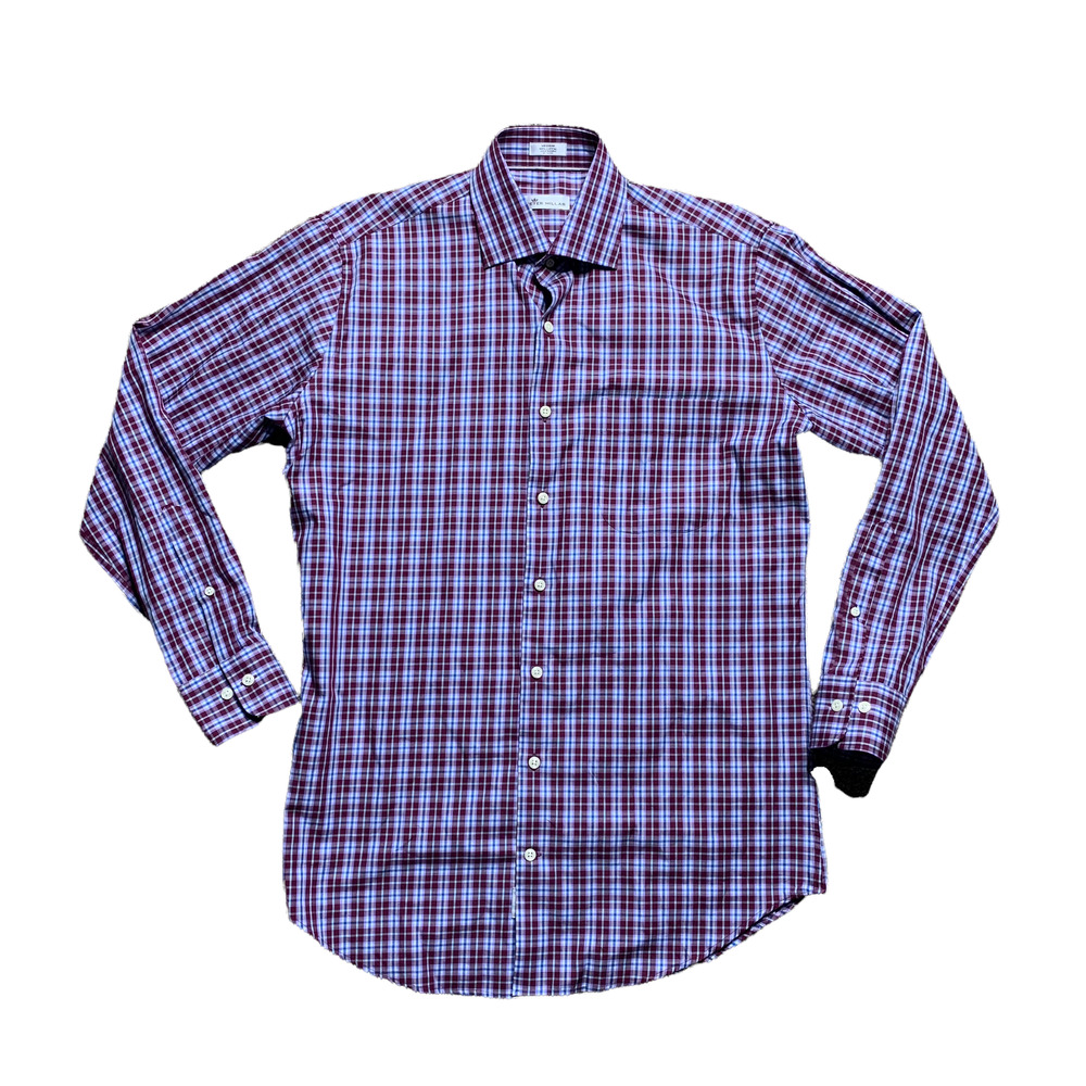 NWOT Peter Millar Mens Red Blue Plaid Casual Button Down Shirt Cotton Size M